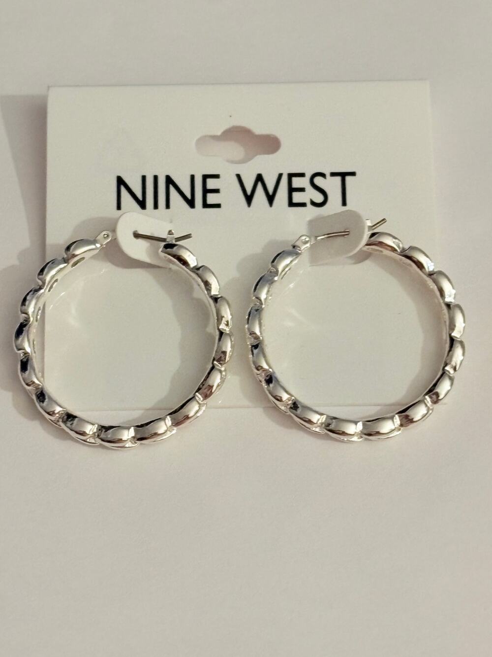 New Nine West Silver Tone Hoop Earrings